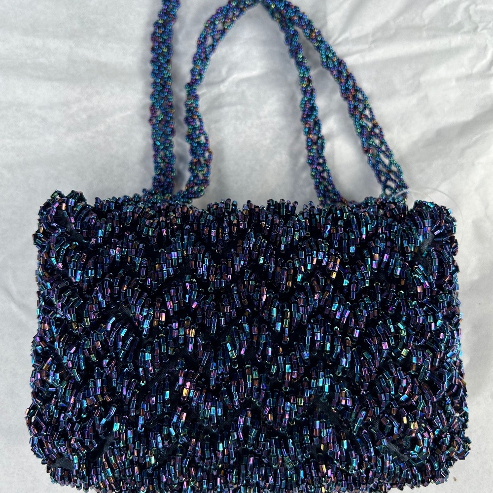 Navy blue beaded evening bag